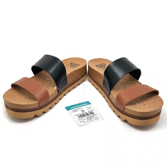 Reef Cushion Vista Hi Sandals Black Duo Platform Slide Size 9 - Picture 4 of 14